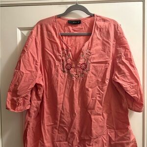 Venezia Lane Bryant 2X Embroidered Coral Top 3/4 sleeve
